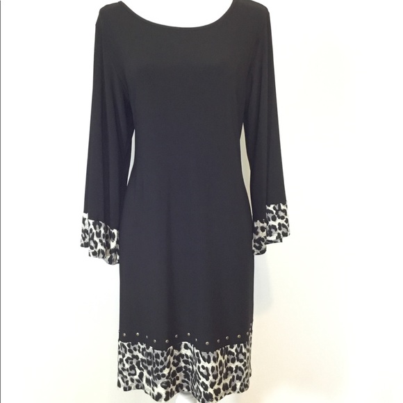 black dress with leopard trim